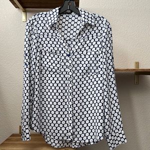 Express Portofino Small navy with white polka dots collared blouse